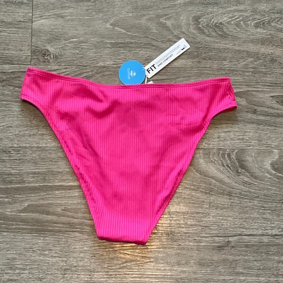 New CUPSHE Pink Ultra Cheeky Hipster Bikini Bottoms Ribbed Size Large - Picture 5 of 5